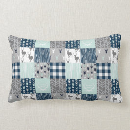 Little Man Patchwork - Mint, Navy och grått Lumbarkudde
