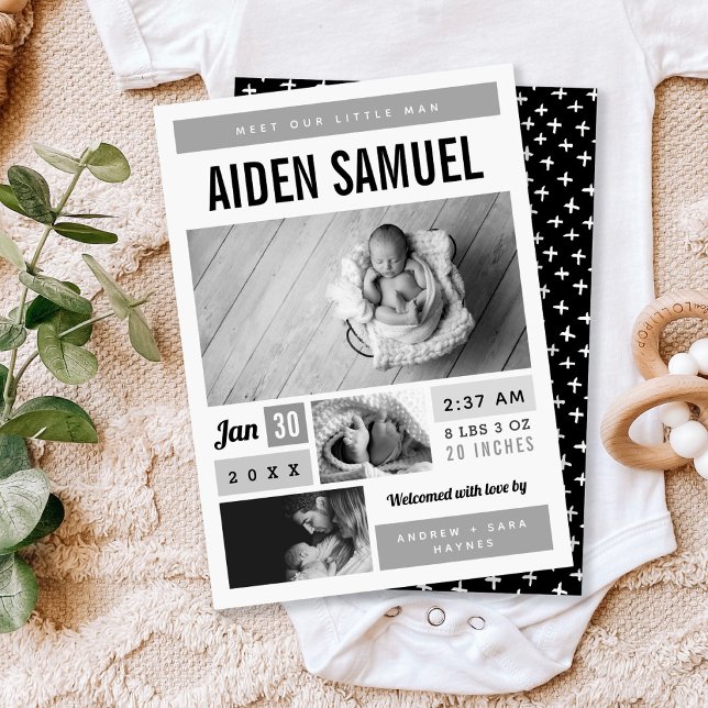 Little Man Photo Collage Birth Announcement Meddelande (Skapare uppladdad)