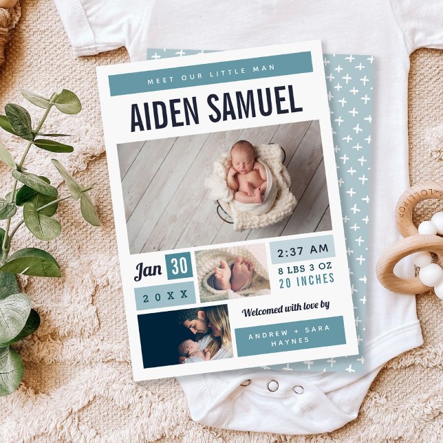 Little Man Photo Collage Birth Announcement Meddelande (Skapare uppladdad)