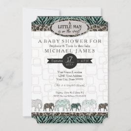 Little Man Safari Elephants Zebra Baby Shower Inbjudningar