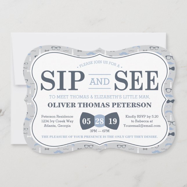 Little Man Sip och See Baby Shower-inbjudan Inbjudningar (Framsida)
