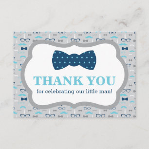 Little Man Tack, Bow Tie, Blue, Grått Tack Kort
