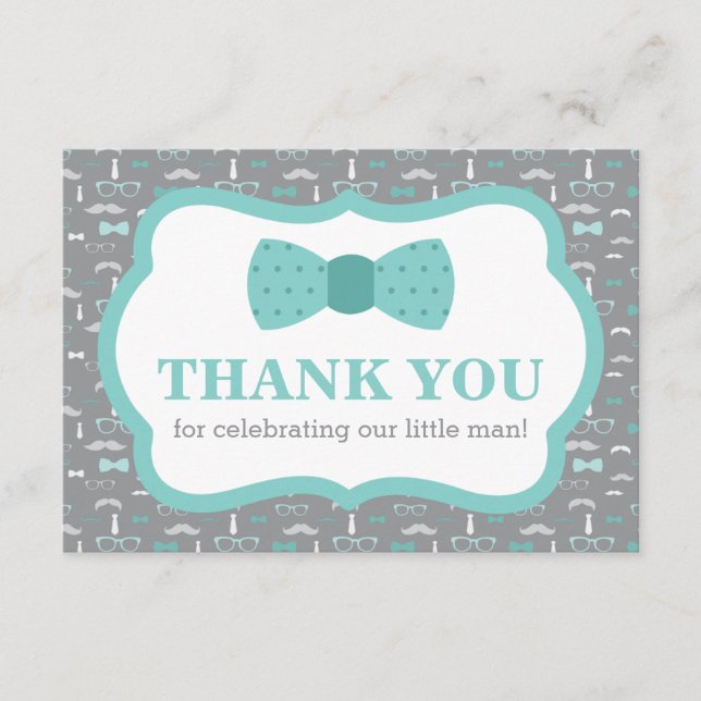 Little Man Tack, Bow Tie, Turqoise, Grått Tack Kort (Framsida)