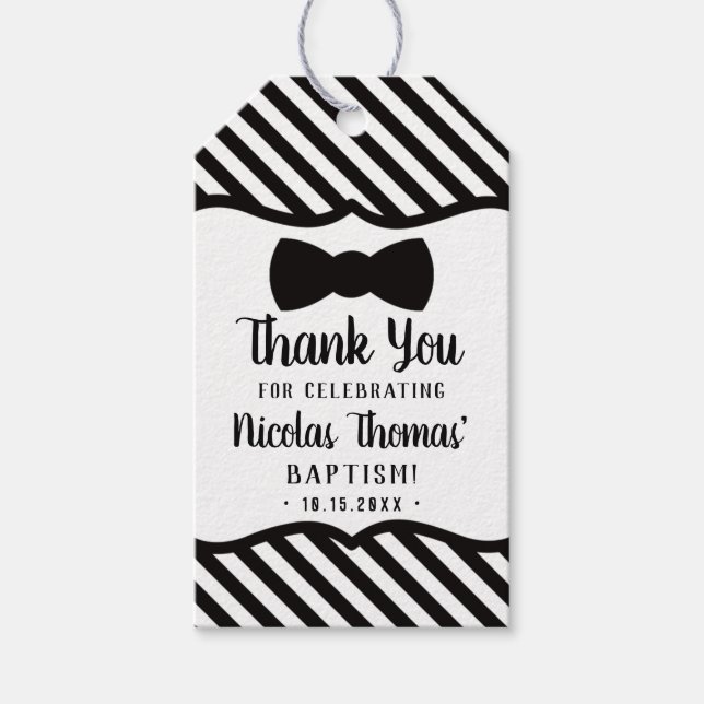 Little Man Tack Märkre, Black, Baptism Presentetikett (Framsidan)