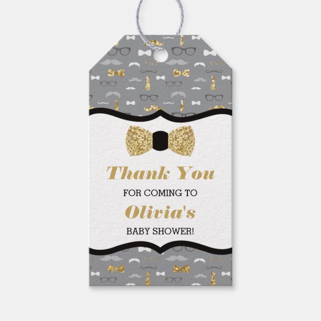 Little Man Tack Märkre, Faux Glitter, Bow Tie Presentetikett (Framsidan)