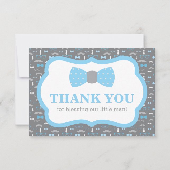 Little Man Tack You Card, Baby blue och Grått (Framsida)