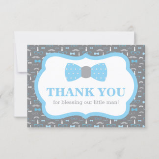 Little Man Tack You Card, Baby blue och Grått Kort