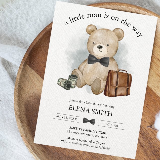 Little Man Way Nalle Tux Bow Tie Baby Shower Inbjudningar (Skapare uppladdad)