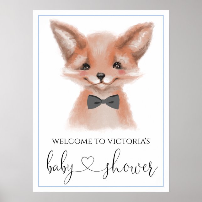Little Man Woodland Fox Boy Shower Signs Poster (Framsidan)