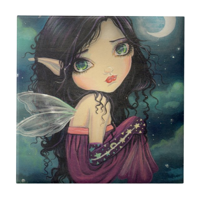 Little Måne Big Öga Fairy Fantasy Art Kakelplatta (Framsidan)