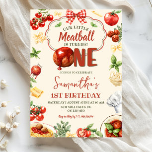 Little Meatball Fyller Ett Italiensk Pasta Födelse Inbjudningar