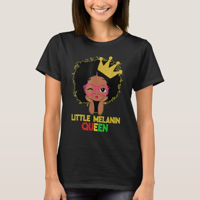 Little Melanin Queen Cute Kids Girls Black History T Shirt (Framsida)