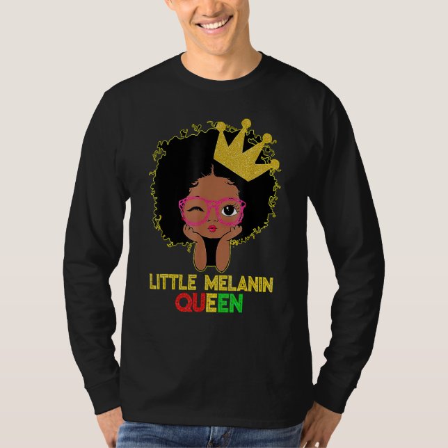 Little Melanin Queen Cute Kids Girls Black History T Shirt (Framsida)