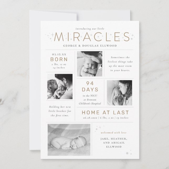 Little Miracles Twin Preemie NICU Infografik Meddelande (Framsida)