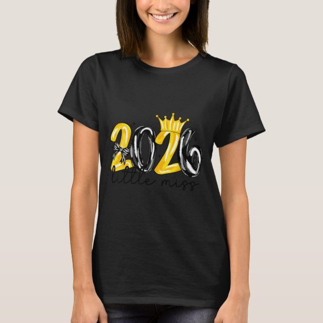 Little Miss 2026 Coquette Bow Crown Happy New Year T Shirt (Framsida)