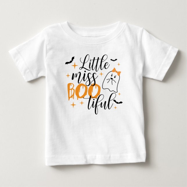 Little Miss Bootiful, Girl Halloween, Cute Ghost T Shirt (Framsida)