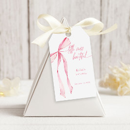 Little Miss Bowtiful Watercolor Rosa Birthday Presentetikett