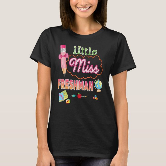 Little Miss Freshman Pencil Bow Back to school Kid T Shirt (Framsida)