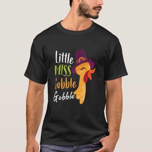 Little Miss Gobble Gobble Thanksgiving Day Turkey  T Shirt (Framsida)