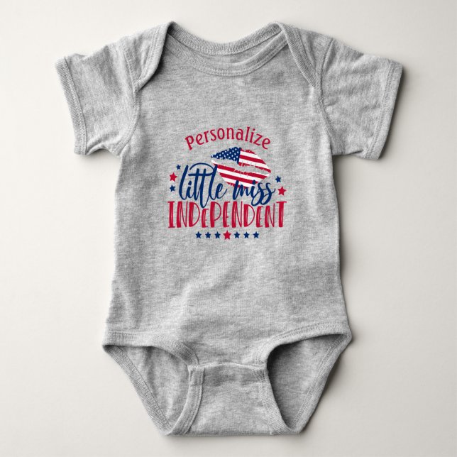Little Miss Inberoende American Flagga Personalize T Shirt (Framsida)