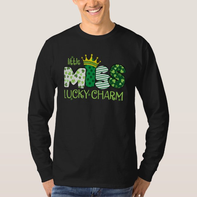 Little Miss Lucky Charm Shamrock C St patricks day T Shirt (Framsida)