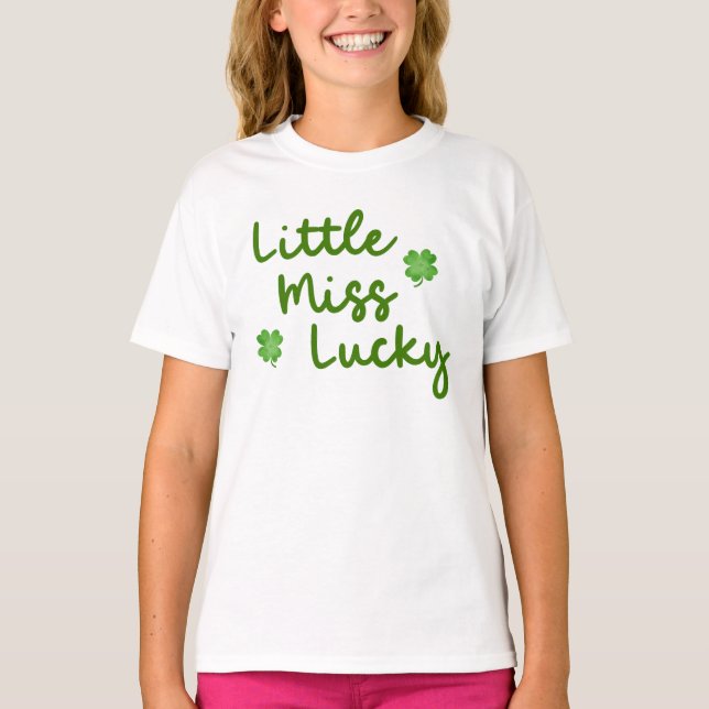 Little Miss Lucky St patrick's day Grönt Barn T Shirt (Framsida)