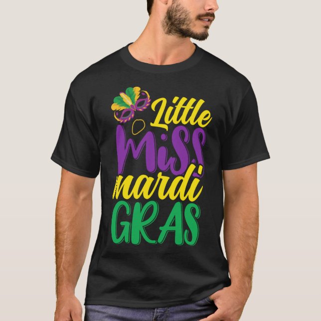Little Miss Mardi Gras 2023 Cute Pärlor Mask Women T Shirt (Framsida)