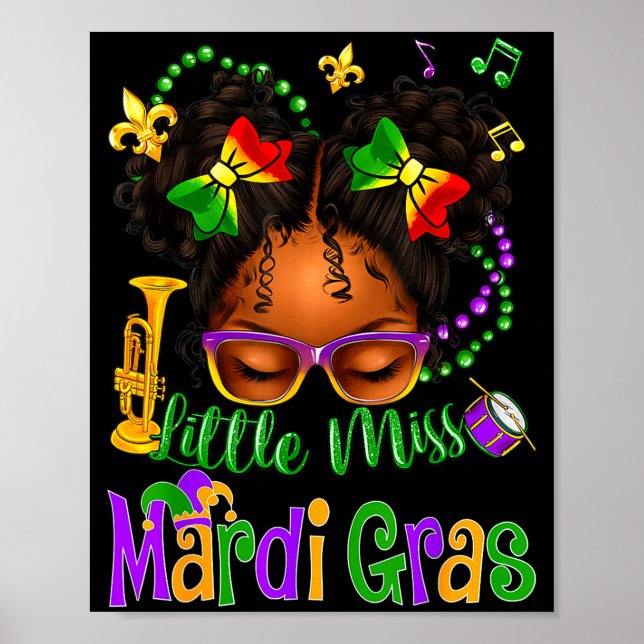 Little Miss Mardi Gras Bow Girls Kids New Orleans  Poster (Framsidan)