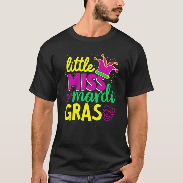 Little Miss Mardi Gras Carnival Party Cute Girls W T Shirt (Framsida)