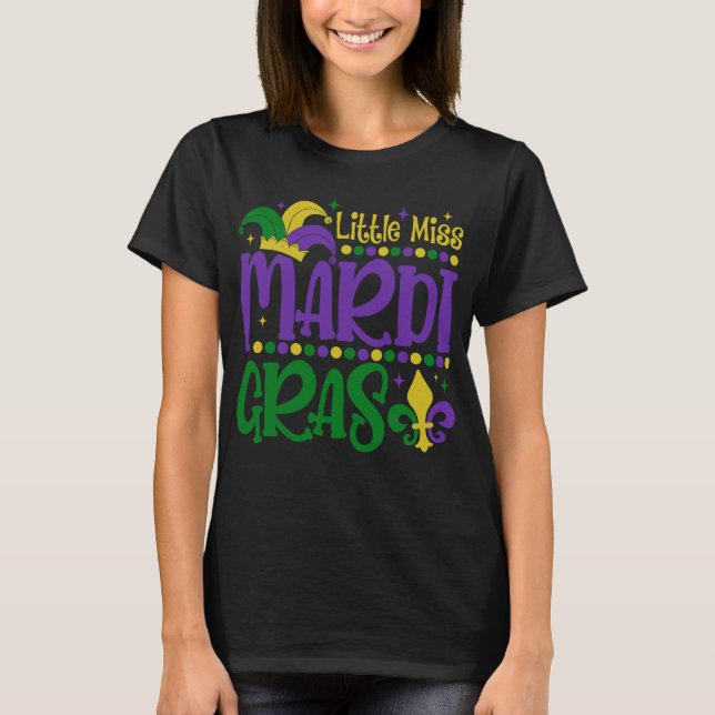 Little Miss Mardi Gras Cute Carnival Outfit T Shirt (Framsida)