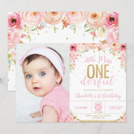 Little Miss Oenderful Blommigt 1:a födelsedagsfoto Inbjudningar