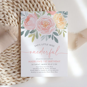 Little Miss Oenderful Blommigt 1st Birthday Inbjudningar