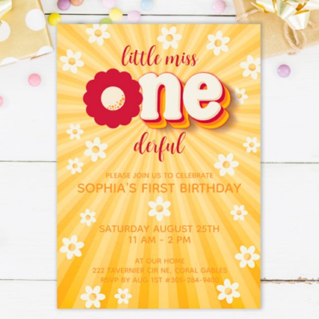 Little Miss Oenderful Daisy First Birthday-inbjuda Inbjudningar (Skapare uppladdad)
