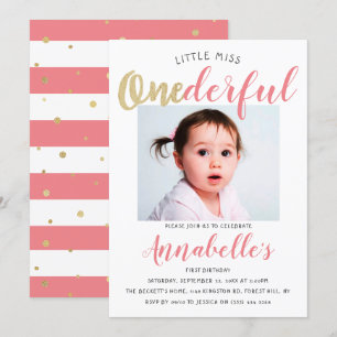 Little Miss Oenderful Photo 1st Birthday Inbjudningar
