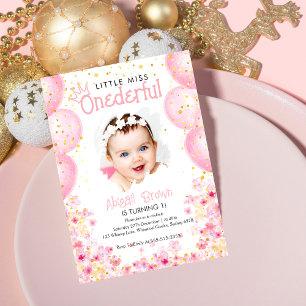 Little miss Oenderful Rosa 1st födelsedagsinbjudan Inbjudningar