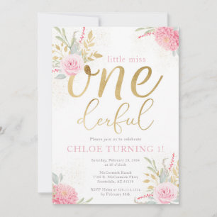 Little Miss ONE00 Blommigt Birthday-inbjudan Inbjudningar