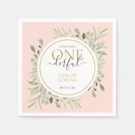 Little Miss ONE00-Eleganten Första födelsedag Rosa Pappersservett
