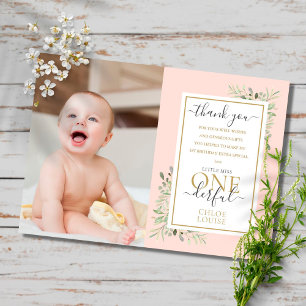 Little Miss ONE00 Rosa Girl 1 Birthday Photo Tack Kort