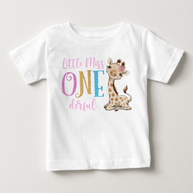 Little Miss One Derful 1st Birthday Baby T-Shirt (Framsida)