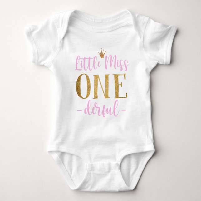 Little Miss One Derful 1st Birthday Baby T Shirt (Framsida)