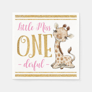 Little Miss One Derful Cute Giraffe 1st Birthday Pappersservett
