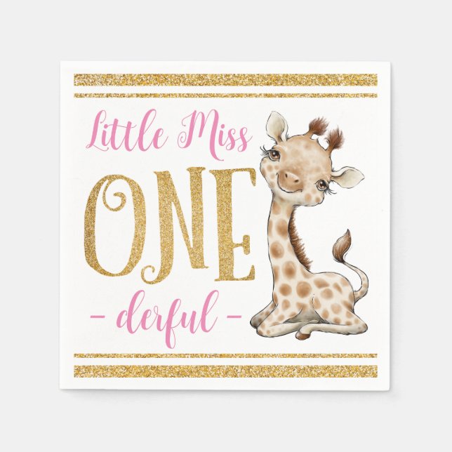 Little Miss One Derful Cute Giraffe 1st Birthday Pappersservett (Framsidan)