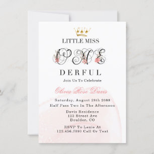 Little Miss One-derful Rosa 1st Birthday Party Inv Inbjudningar