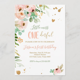 Little Miss Onederful 1:a Birthday Inbjudan Blommi