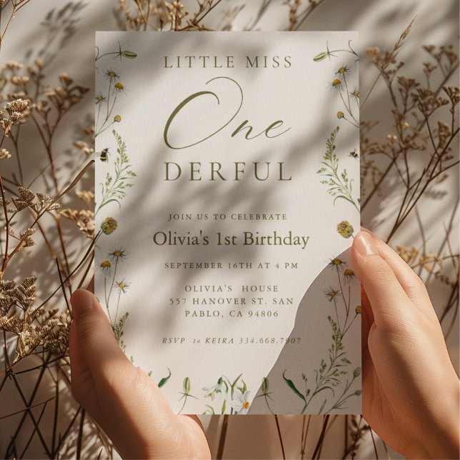 Little Miss Onederful 1:a Birthday Wildblomma Inbjudningar (Skapare uppladdad)