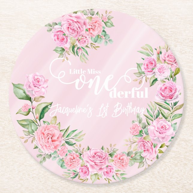 Little Miss ONEderful 1st First Birthday Underlägg Papper Rund (Framsidan)