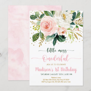 Little Miss Onederful Boho Blommigt Birthday Inbjudningar