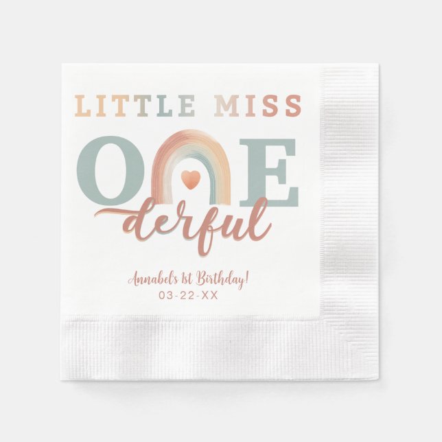 Little Miss Onederful Boho Rainbow Birthday Napkin Pappersservett (Framsidan)