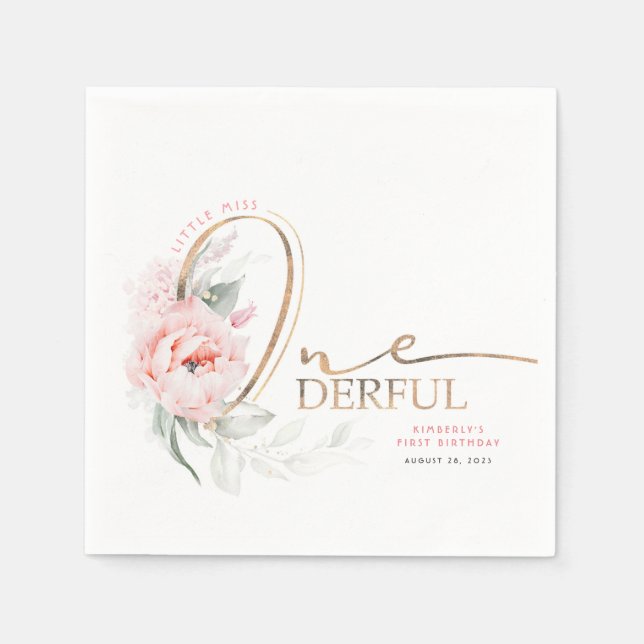 Little Miss Onederful Cute Blommigt 1:a födelsedag Pappersservett (Framsidan)