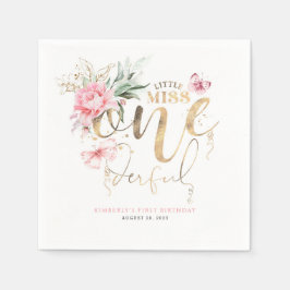 Little Miss Onederful Cute Blommigt 1st Birthday N Pappersservett